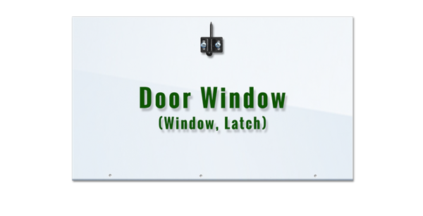 Door replacement window, latch